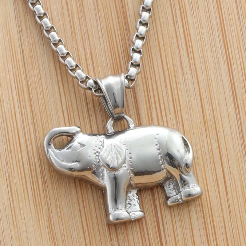 Titanium Steel Punk Elephant Pendant Necklace for Men – Trendy Retro Design by Planderful