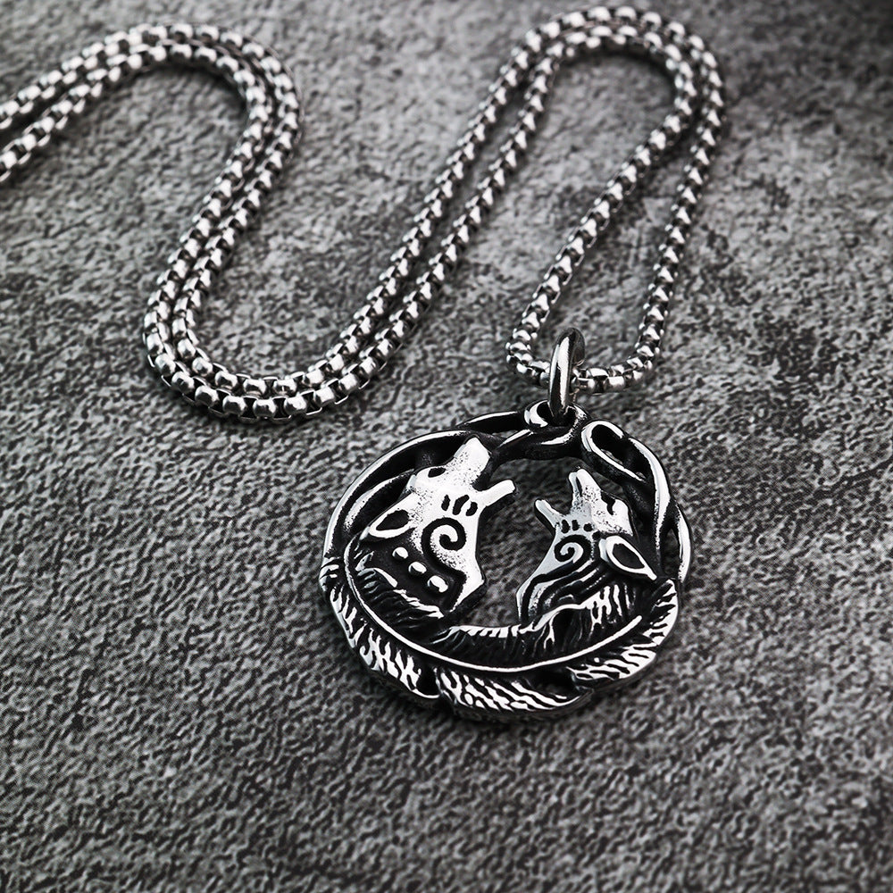 Nordic Ins Style Viking Double Wolf Head Men's Pendant Necklace
