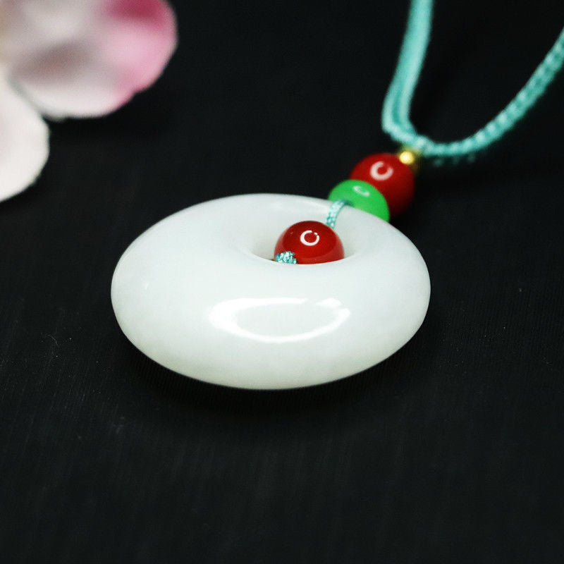 Peaceful Fortune Hetian Jade and Red Agate Princess Clasp Necklace