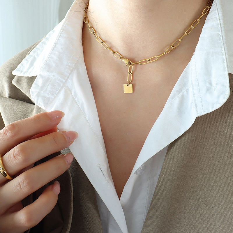 Geometric Square Tassel Pendant Stacked Necklace - Hip Hop Style