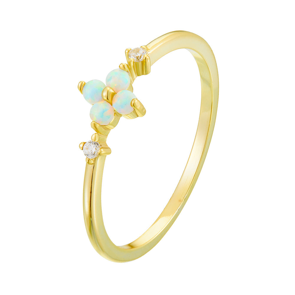 European and American Cross-border S925 Sterling Silver Opal Flower Ring