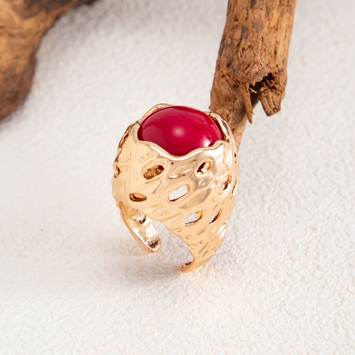 Planderful Bird Nest Gem Ring Bold Retro Geometric Resin Inlay For Statement Jewelry Lovers