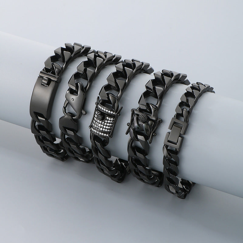 Hip-Hop Button Series – Woven Cuban Chain Dragon Head Buckle Titanium Bracelet