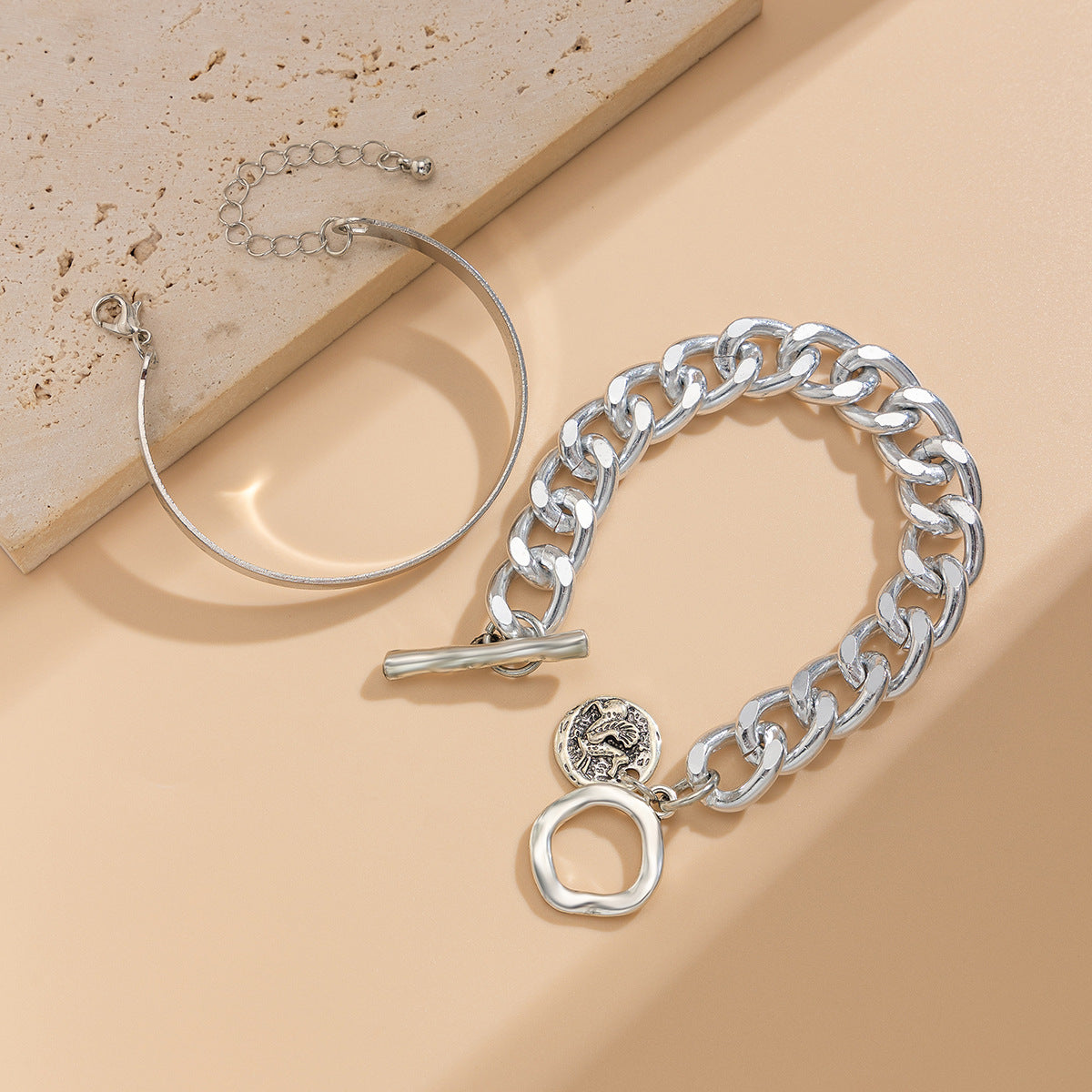 Planderful Vienna Verve Hollow Double Ring Bracelet Spring Opening Irregular Bead Stack For Women Statement Jewelry