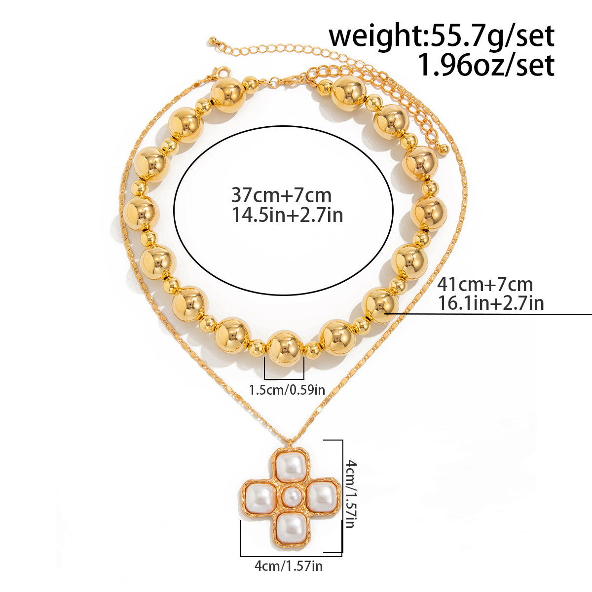 Bold Bead & Cross Double-Layer Necklace