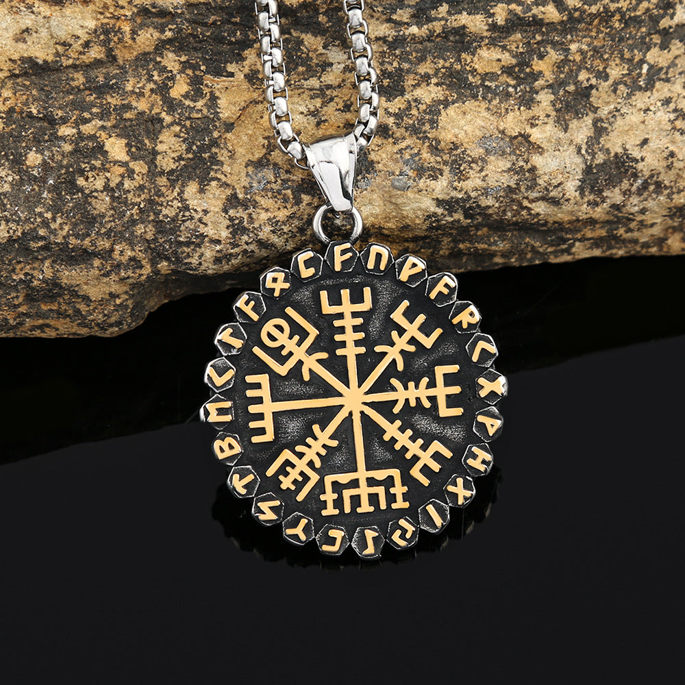 Planderful Viking Compass Rune Pendant Necklace for Men