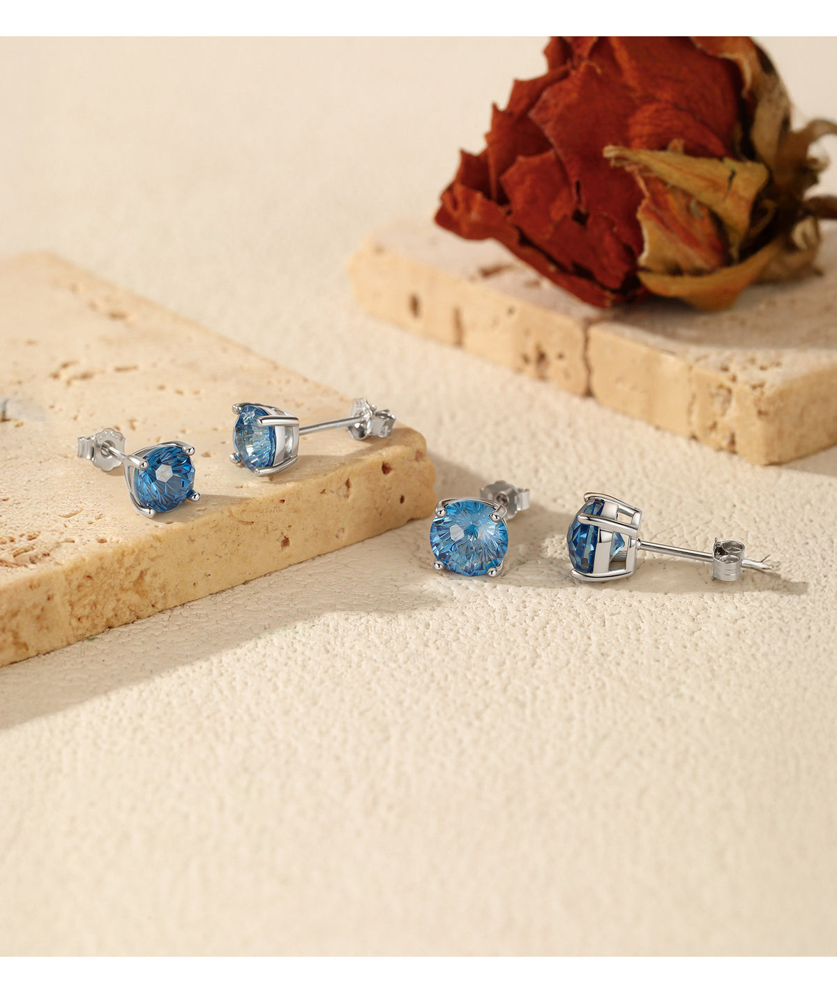 925 Sterling Silver Royal Blue Fireworks-Cut Zircon Stud Earrings