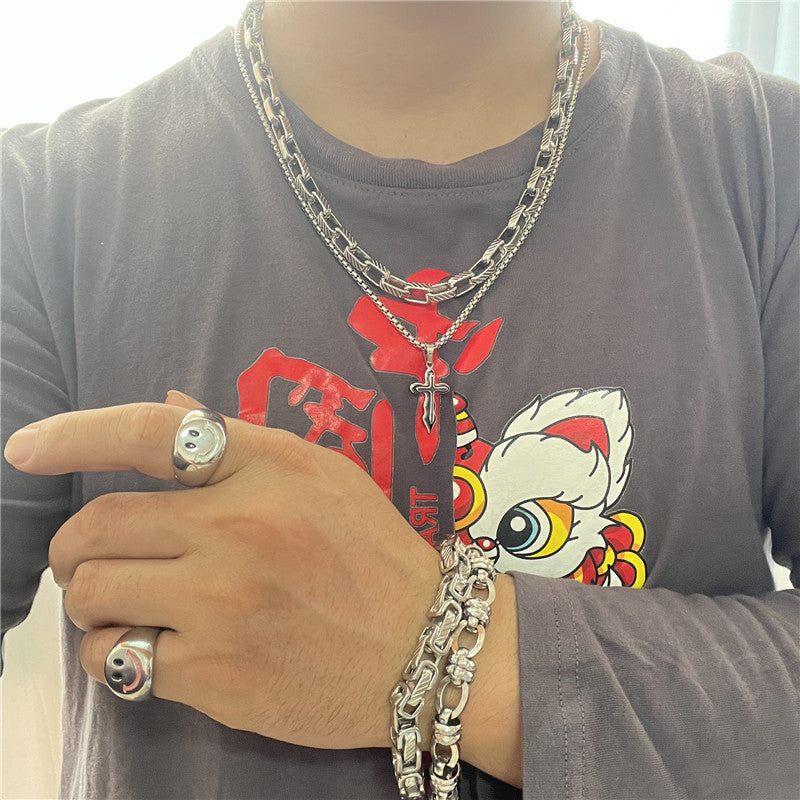 Stylish Titanium Steel Cross Pendant Necklace for Men - Personalized Retro Design