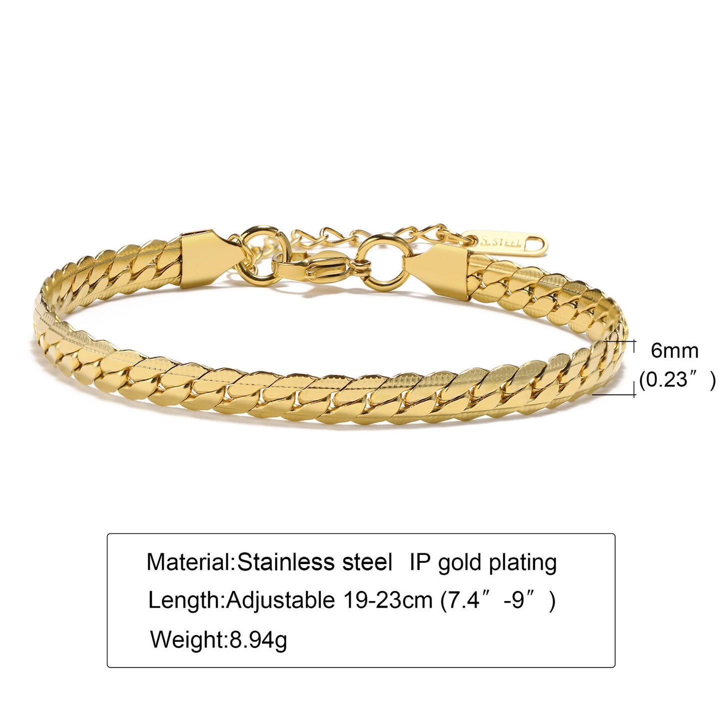 Stainless Steel NK Chain Bracelet Gold Men's 6mm Jewelry
