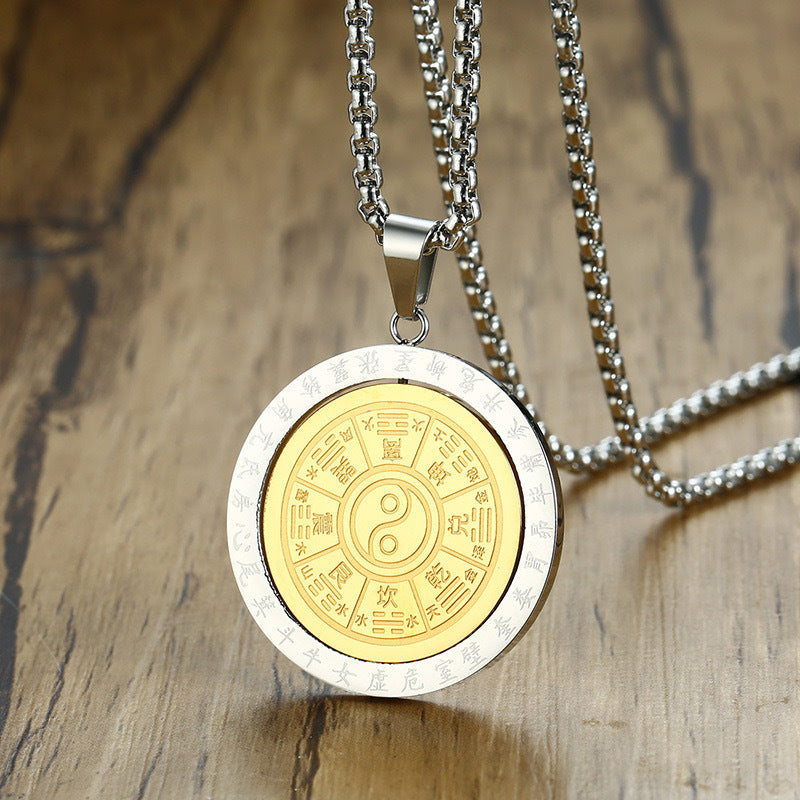 Planderful Yin Yang Fish Rotating Pendant Taoist Tai Chi Necklace Unisex Titanium Steel Jewelry