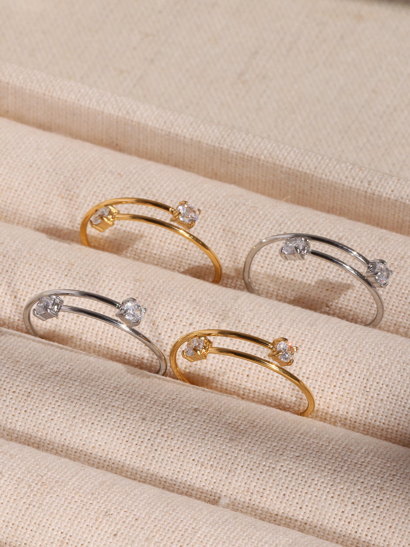 Planderful Love Zircon Ring Women Adjustable Stainless Steel