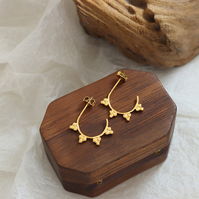 Geometric Round Ball Earrings - Korean Style Stainless Steel Gold Plated Ear Studs