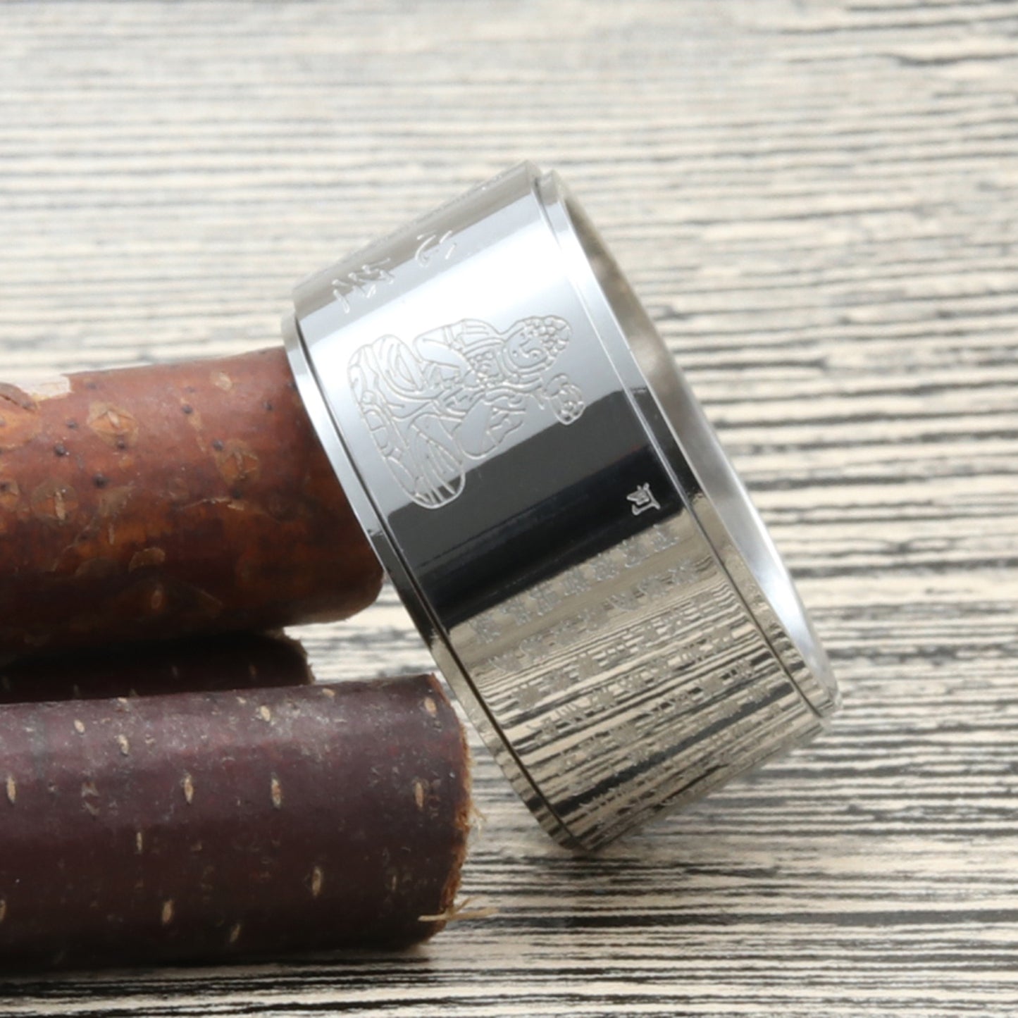 Titanium Steel Buddha Text Ring - Retro Punk Style for Men - Trendy Stainless Steel Accessory