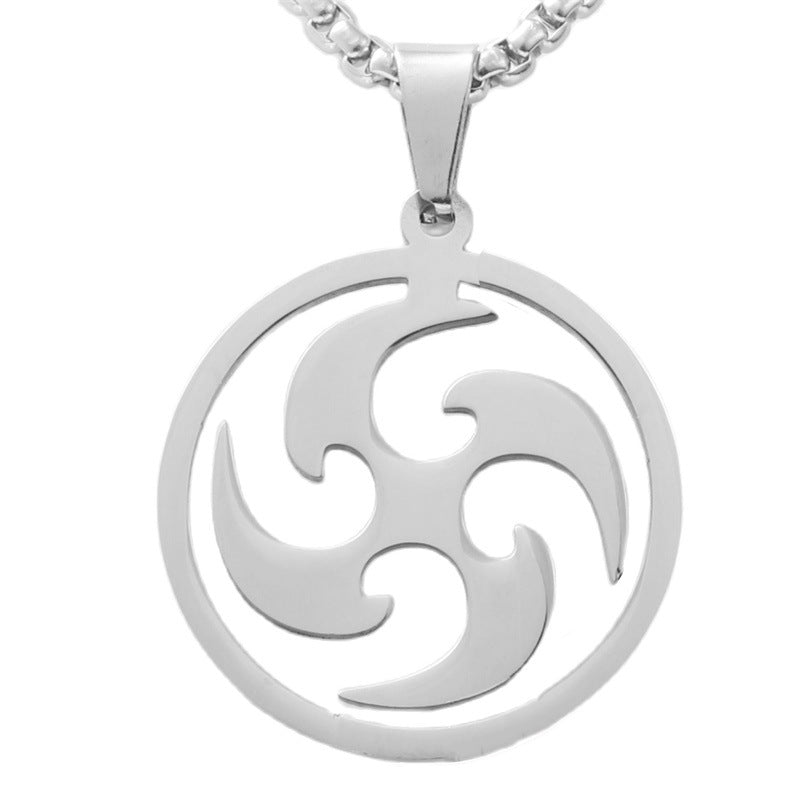Stylish Retro Titanium Steel Hollow Pendant Necklace for Men - Trendy Fan Blade Design