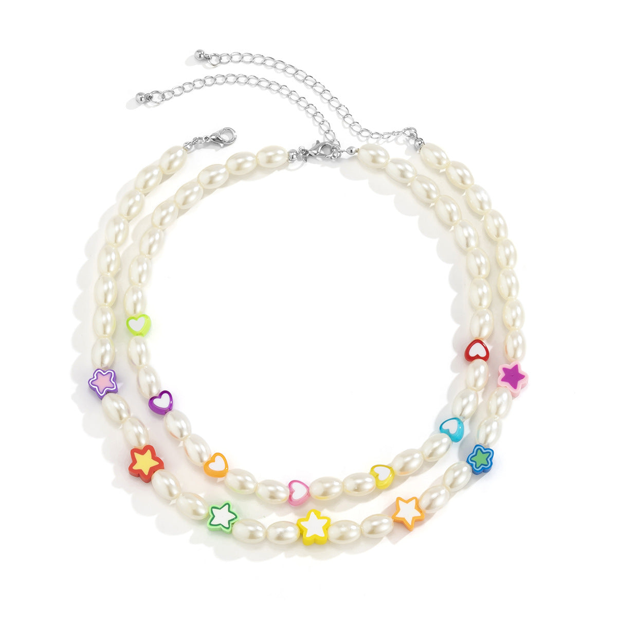 Planderful Vienna Verve Beaded Imitation Pearl Necklace For Women Star And Heart Shapes Mixed Colors