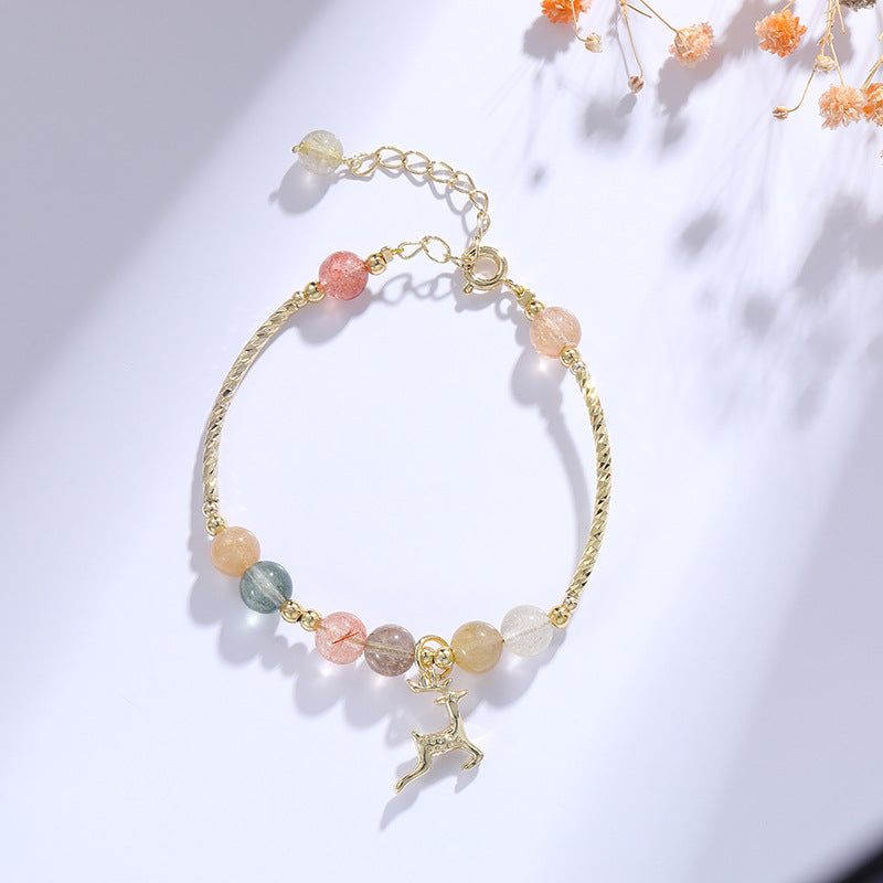 Enchanting Forest Charm Crystal Bracelet with Sterling Silver Accents