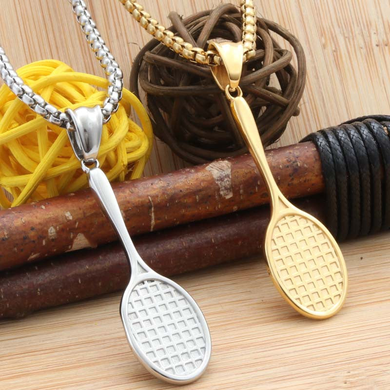 Personalized Retro Titanium Steel Badminton Racket Pendant Necklace for Men and Women