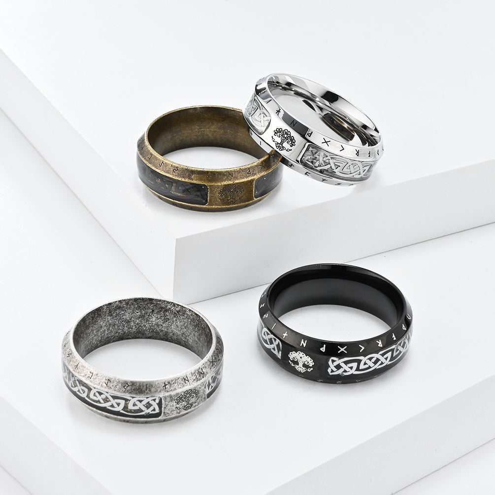 Cross-Border Retro Nordic Viking Stainless Steel Ring for Men