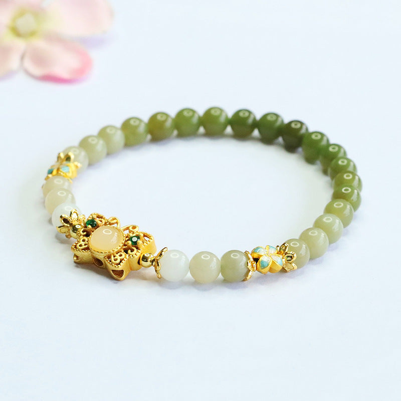 Gradient Hetian Jade Butterfly Bracelet