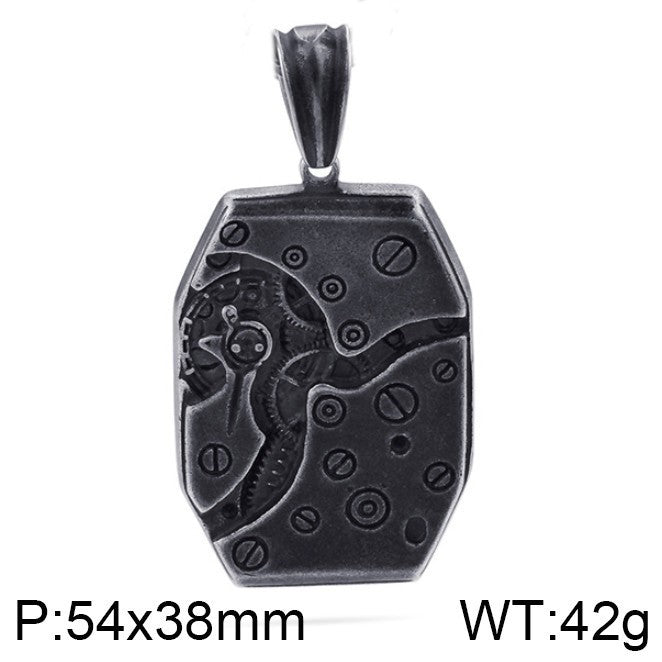 Age Of Steam Pendant, Punk Retro Stainless Steel Boiled Black Mechanical Gear Men's Necklace
