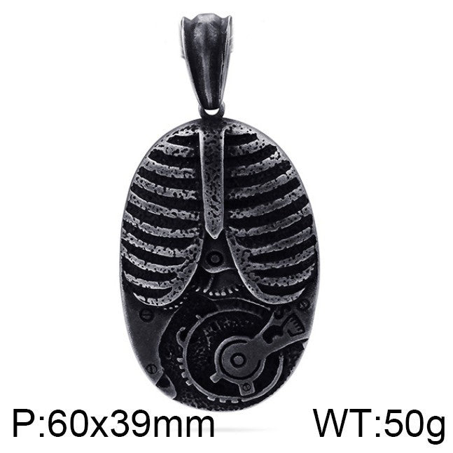 Age Of Steam Pendant, Punk Retro Stainless Steel Boiled Black Mechanical Gear Men's Necklace
