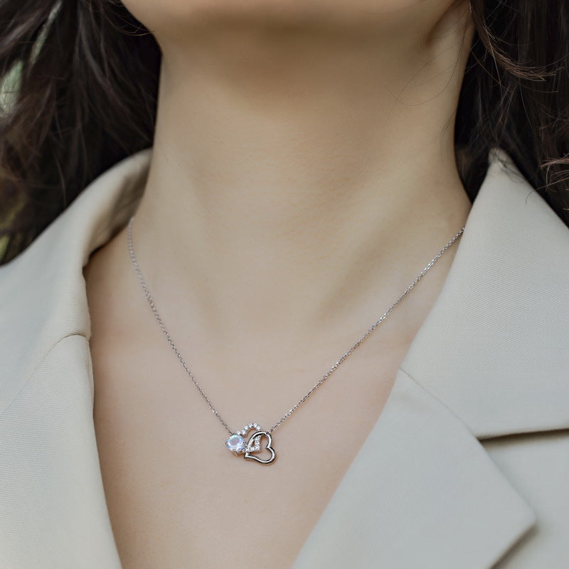 Planderful Everyday Genie Necklace – Colorful Blue Moonlight Inlaid Silver Collarbone Chain