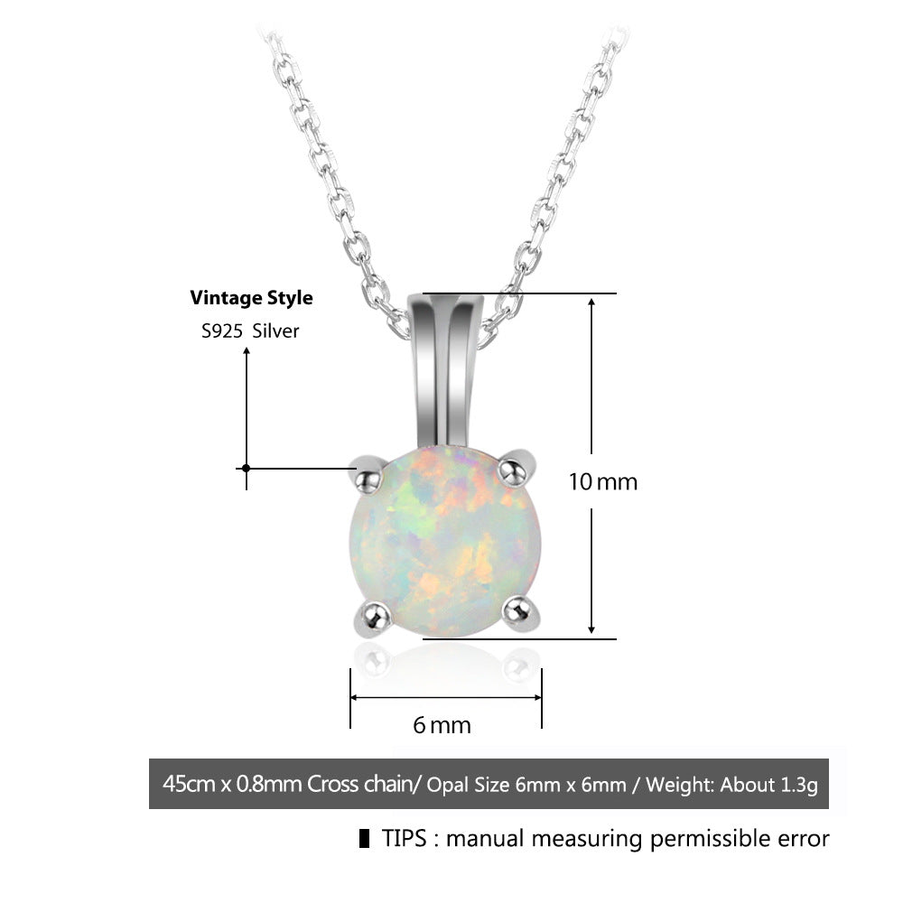 Planderful Jewelry Opal Necklace Sterling Silver Four Claw