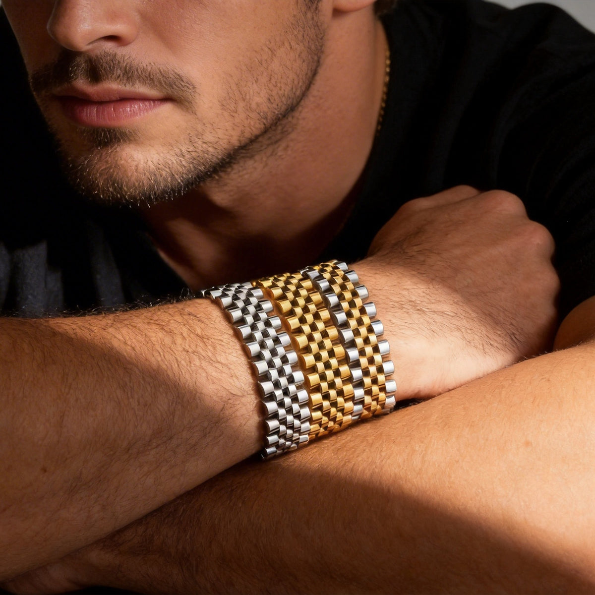 Textured Stainless Steel Bracelet for Men