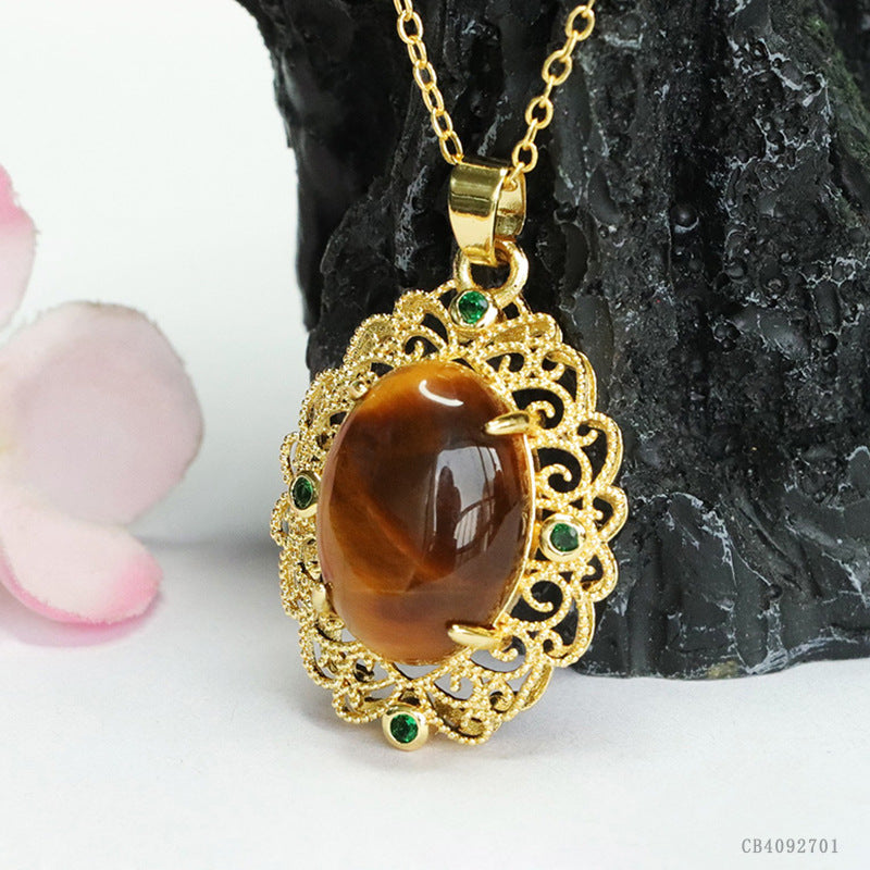 Yellow Tiger Eye Openwork Weave Pendant — No Chain