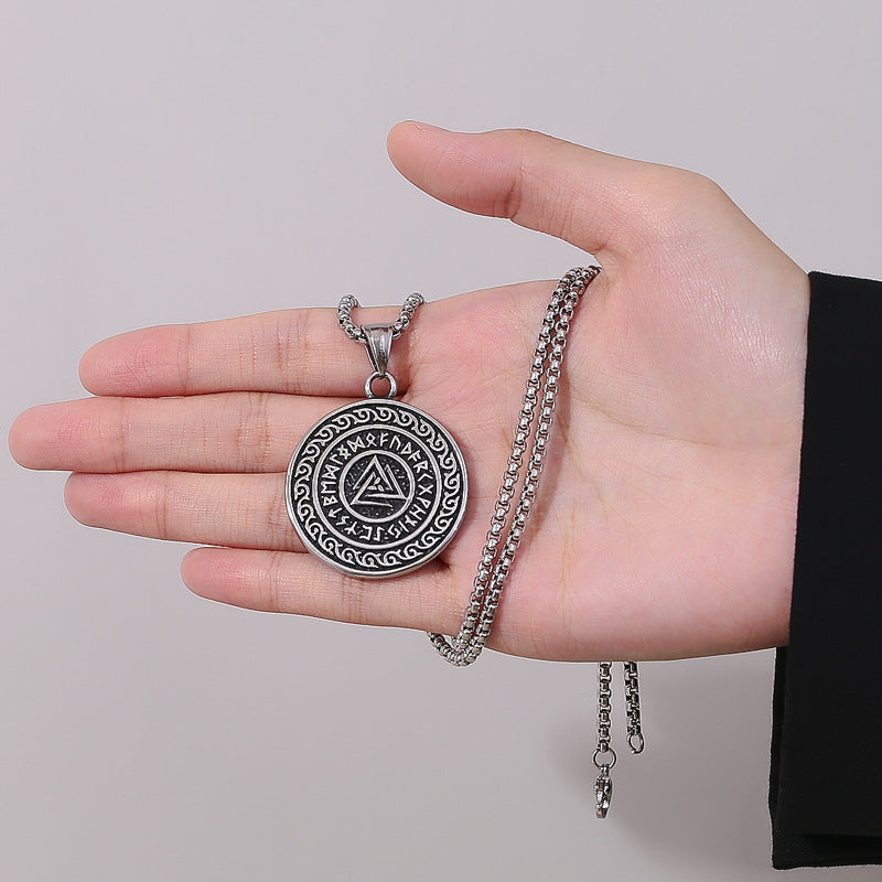 Steel Necklace – Elegant Nordic Viking Odin Celtic Round Mens Pendant For Everyday Wear
