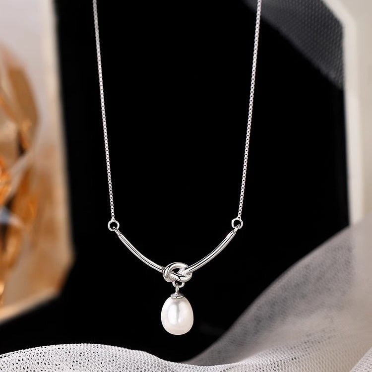 925 Sterling Silver Bead Necklace Female Fashion Pearl Chain