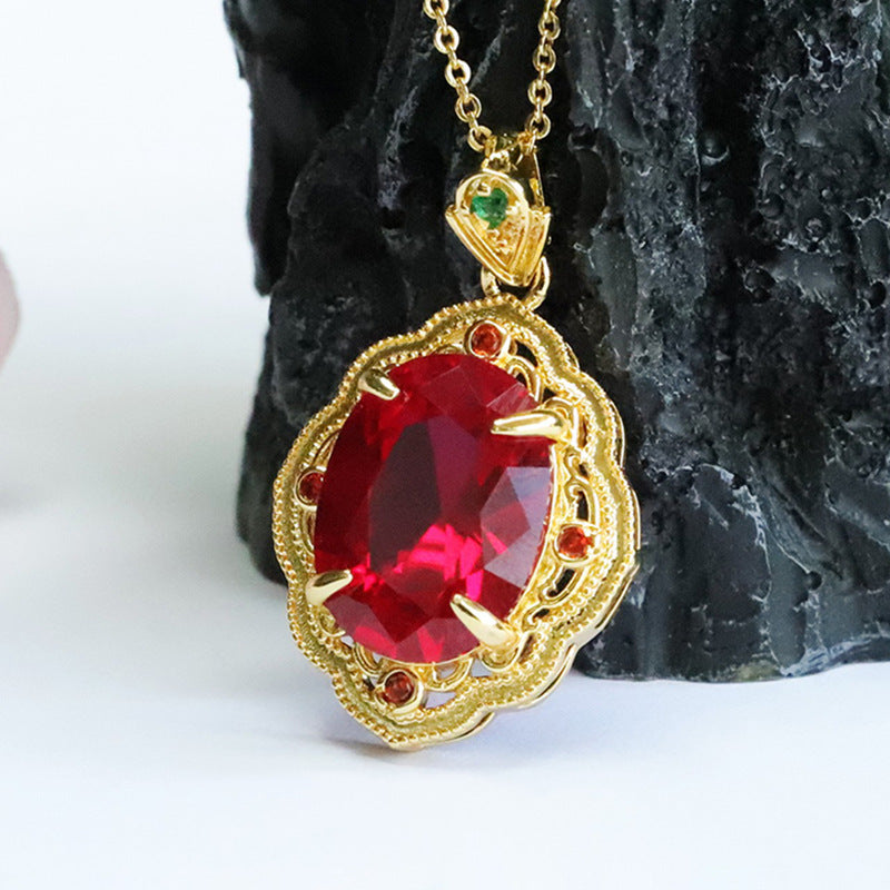 Lab-Grown Ruby Claw-Set Faceted Pendant — No Chain