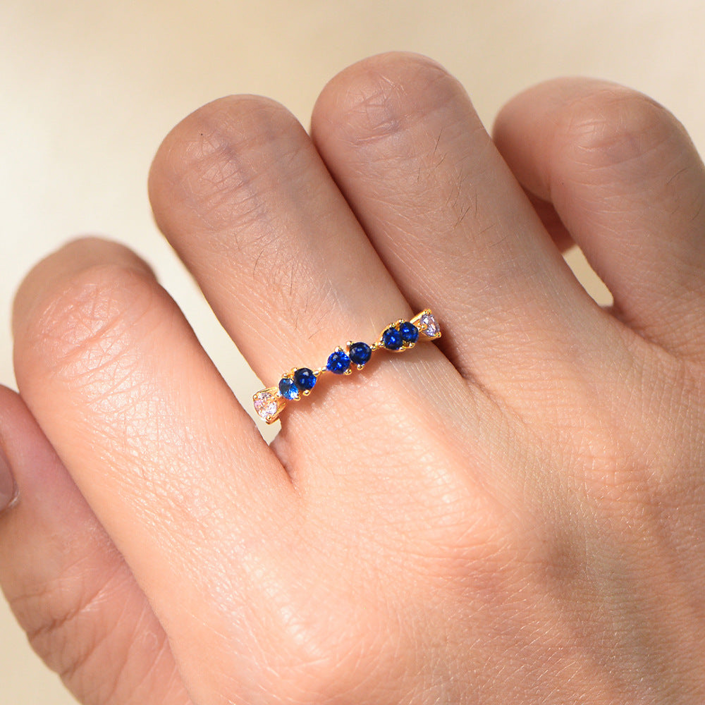 S925 Sterling Silver Gradual Change Color Blue And White Zircon Ring Creative Ring