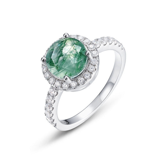 S925 Sterling Silver Moss Agate Signature Ring