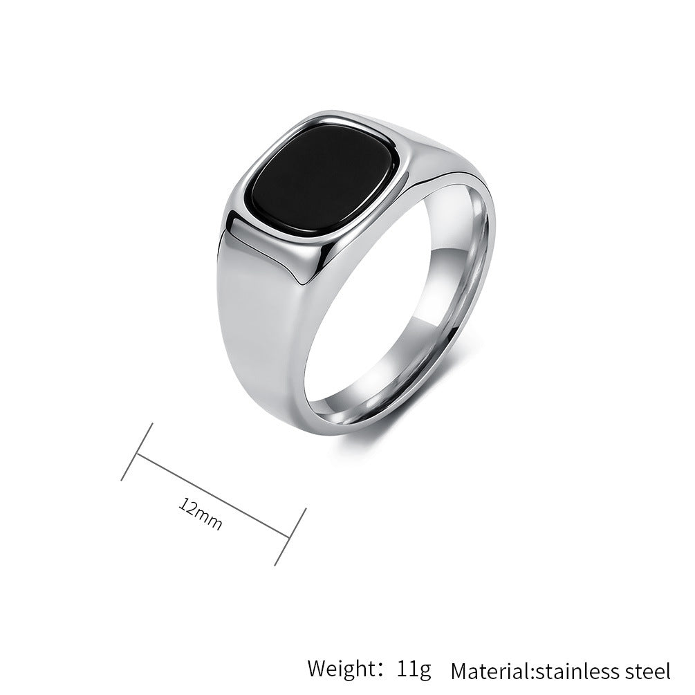 Planderful Stainless Steel Ring Black Stone Detail Unisex Jewelry Bold Everyday Genie
