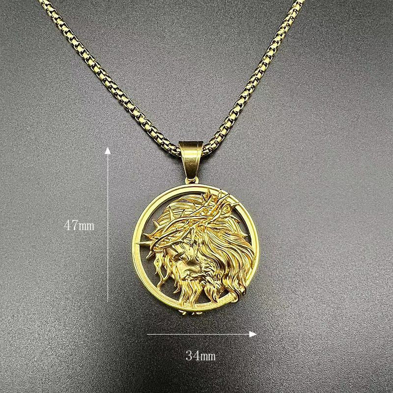 Planderful Unisex Stainless Steel Necklace 3D Relief Western Mythology Pendant Gold Plated Retro Hip Hop Jewelry