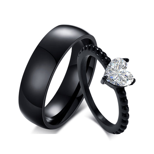 Couple Ring – Black Zircon Wedding Stainless Steel – Couple