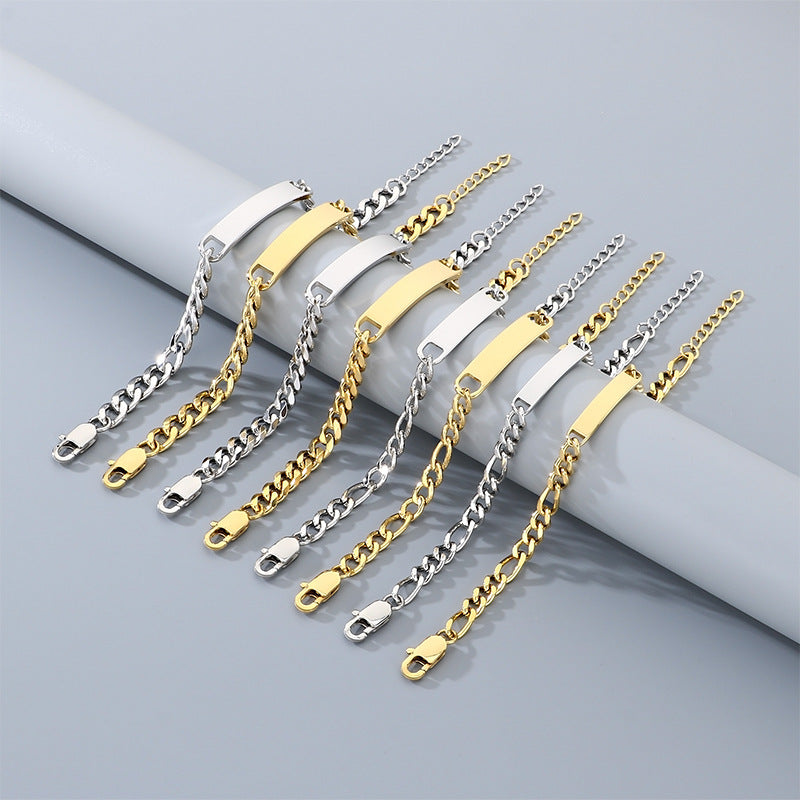 Engravable Curved Bar Bracelet – Layered Cuban Chain Titanium Steel Men's Bracelet