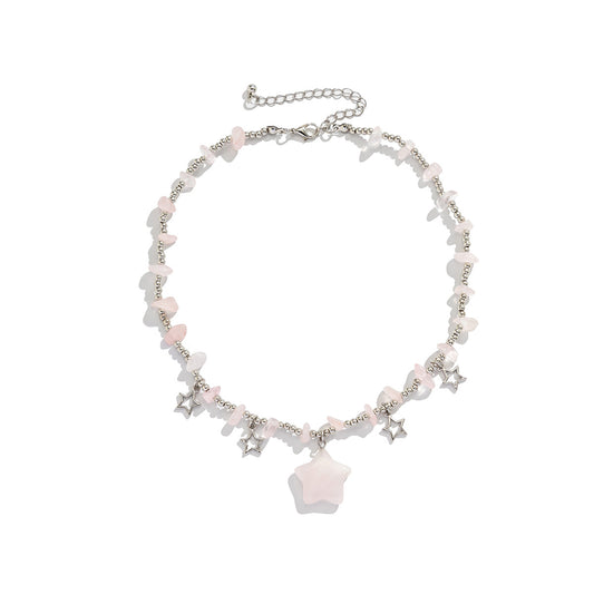 European and American Jewelry Collection: Blue Star Tassel Necklace with Crushed Stone Beads