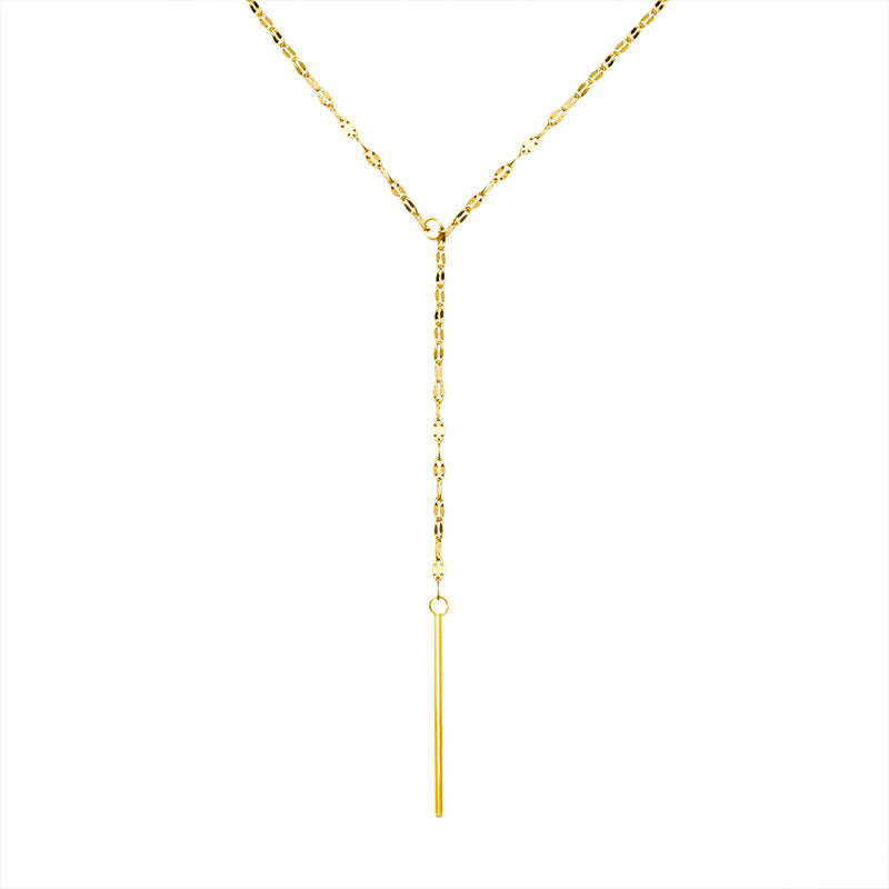 Exquisite French-inspired Collarbone Necklace with Y-Shaped Tassel in Titanium Steel and 18k Gold Plating