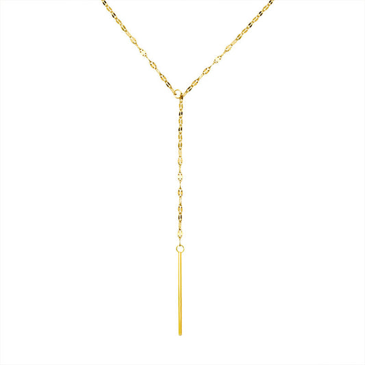 Exquisite French-inspired Collarbone Necklace with Y-Shaped Tassel in Titanium Steel and 18k Gold Plating