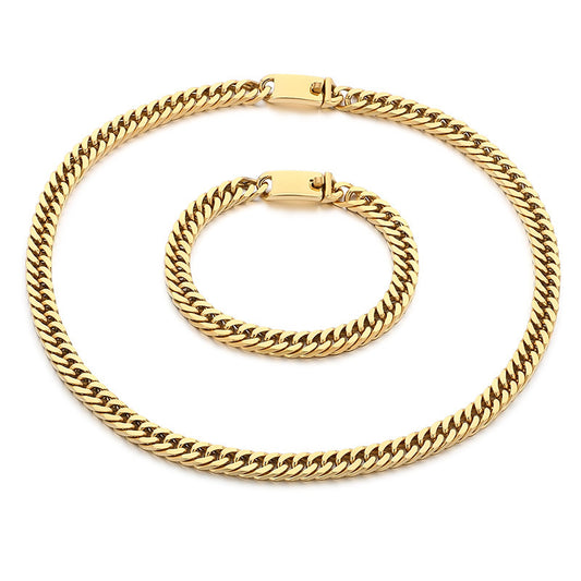 Trendy Hip Hop Whip Chain Bracelet Steel Cuban Necklace Men