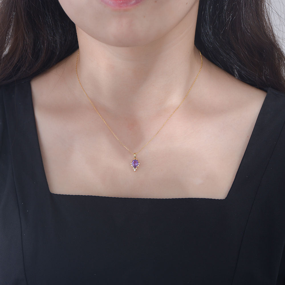 S925 Sterling Silver Natural Amethyst Pendant Necklace Japanese Necklace