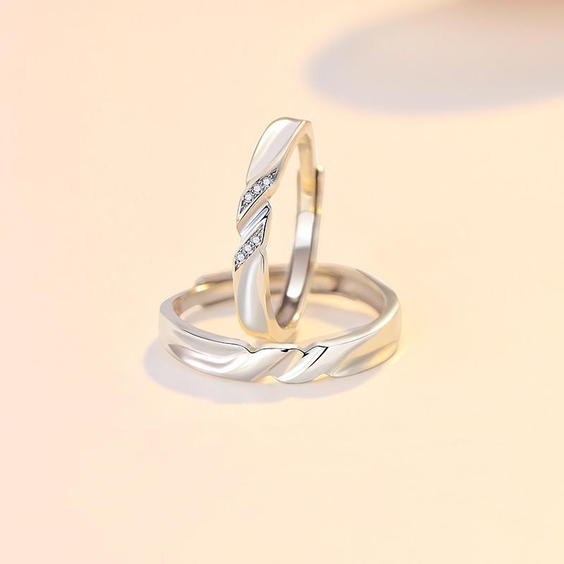 Planderful 925 Sterling Silver Open Couple Ring For Women Korean Style Adjustable Gift High End
