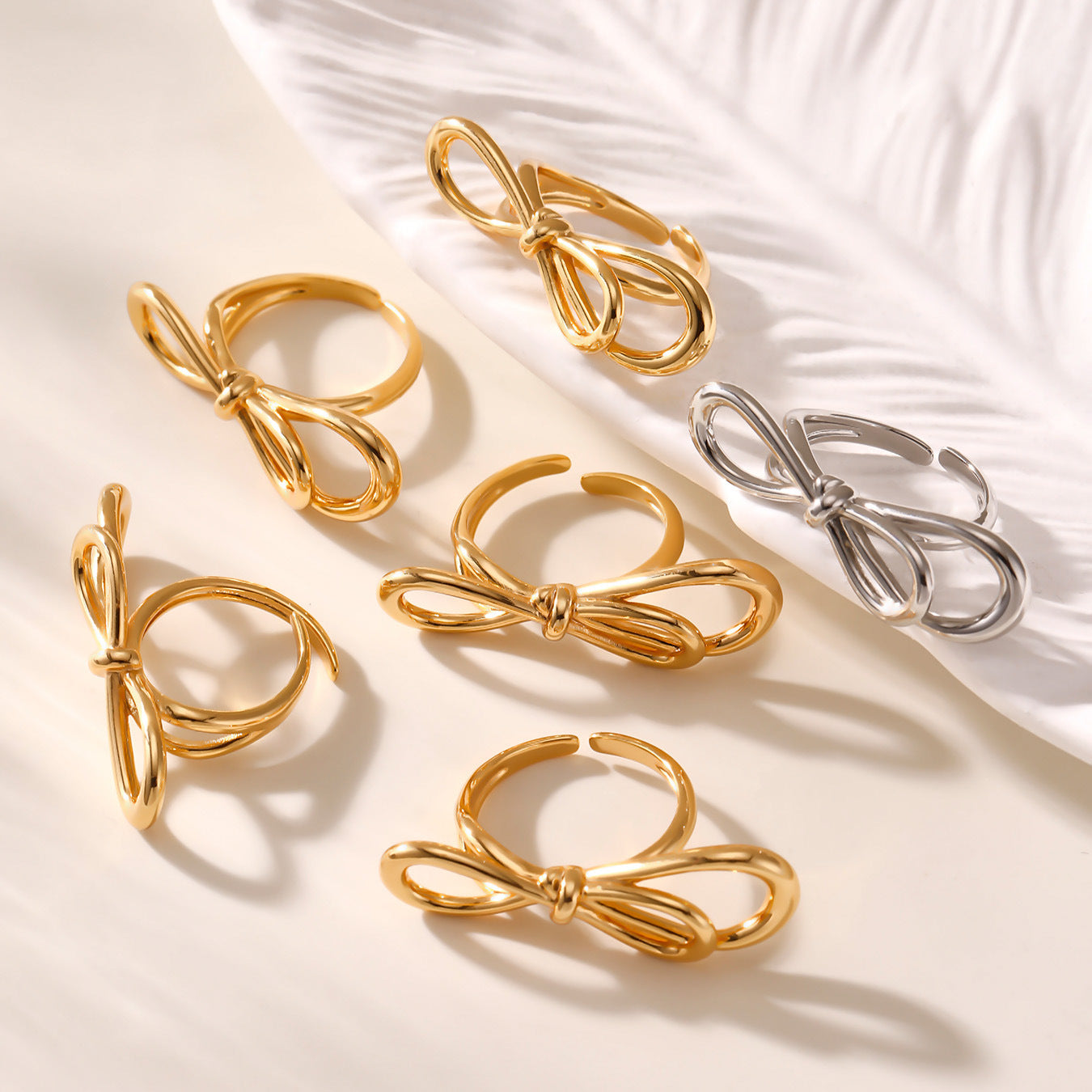 Planderful Bow Open Ring For Women Plated 18K Gold Copper