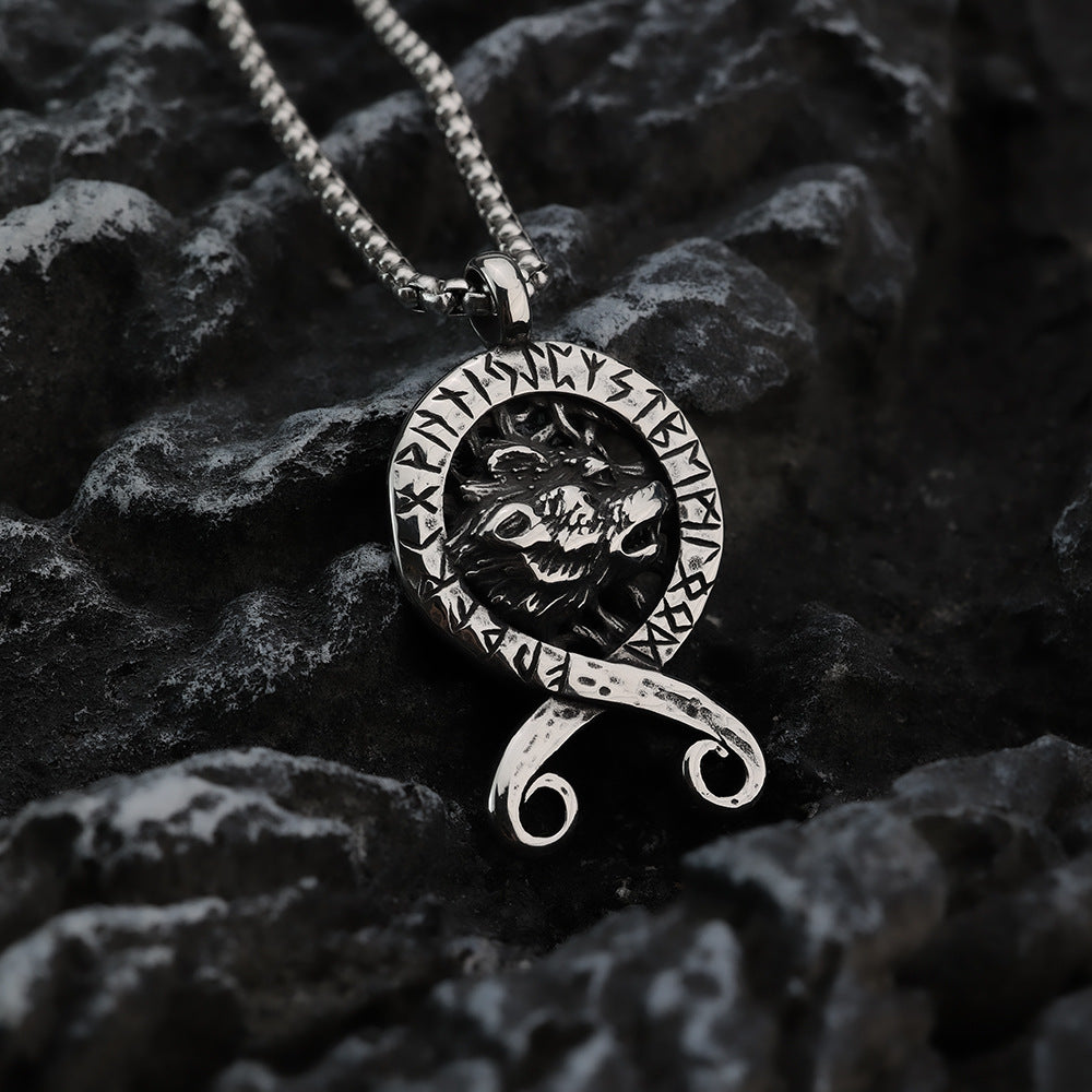 Vintage Stainless Steel Men's Pendant Viking Rune Necklace