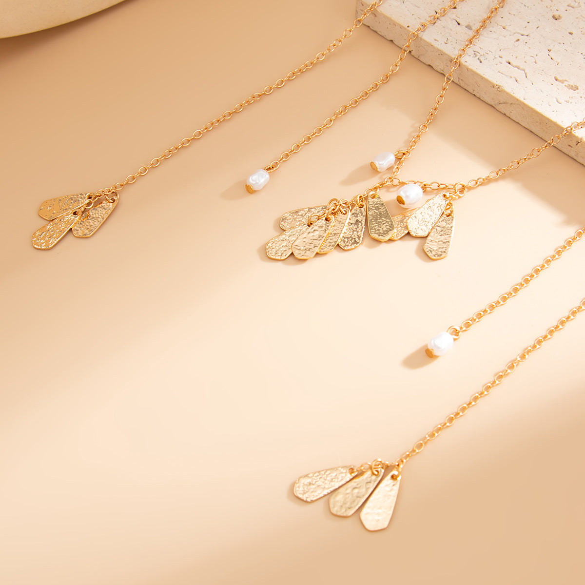 Hammered Pendant & Pearl-Style Tassel Necklace