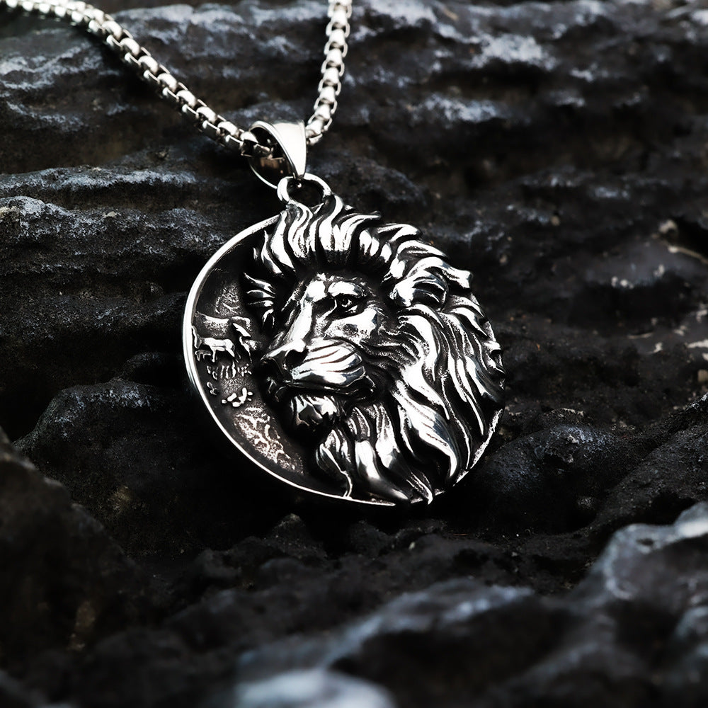 European And American Men's Stainless Steel Lion Pendant Necklace