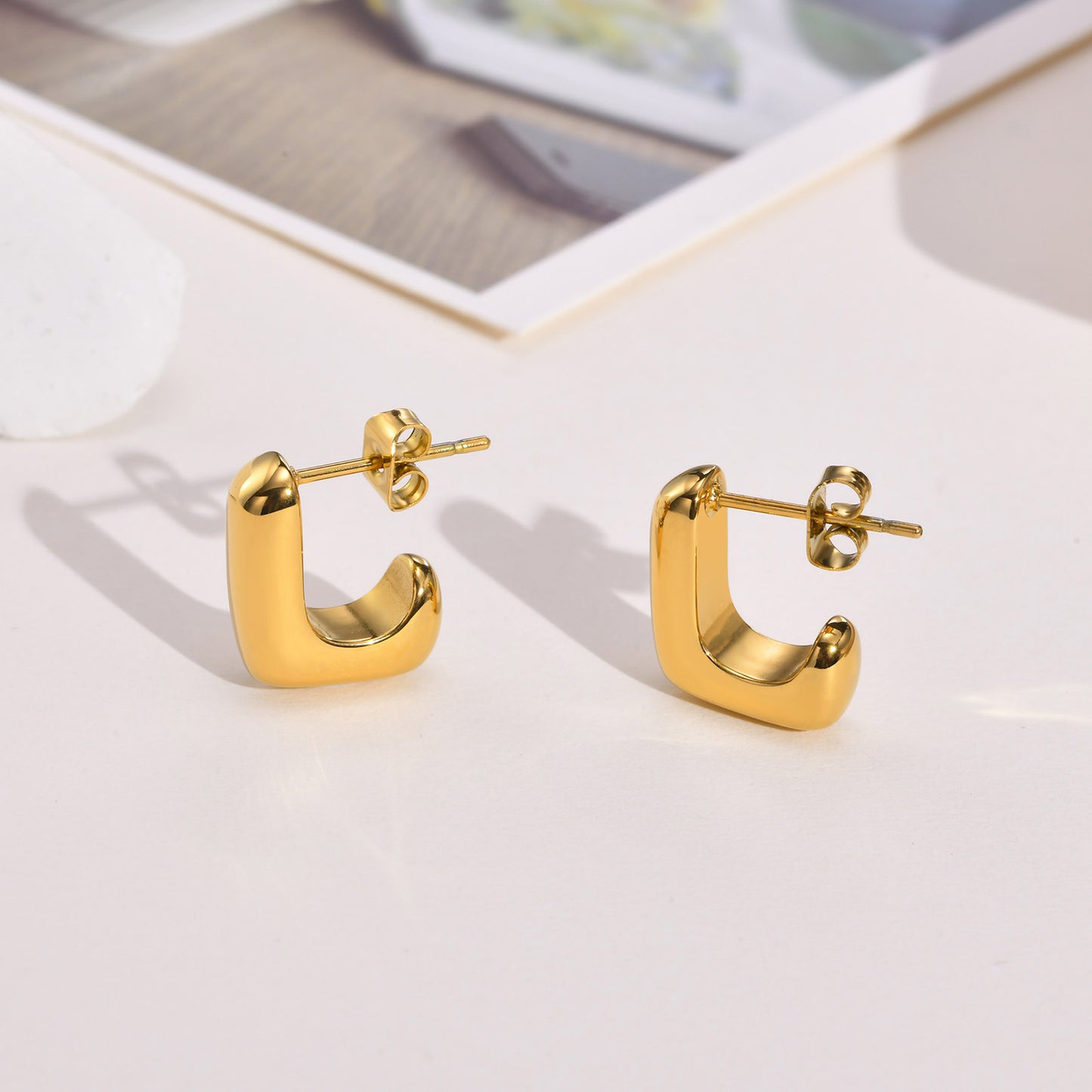 Stainless Steel Bare Body Geometric Gold Square Earrings Wholesale
