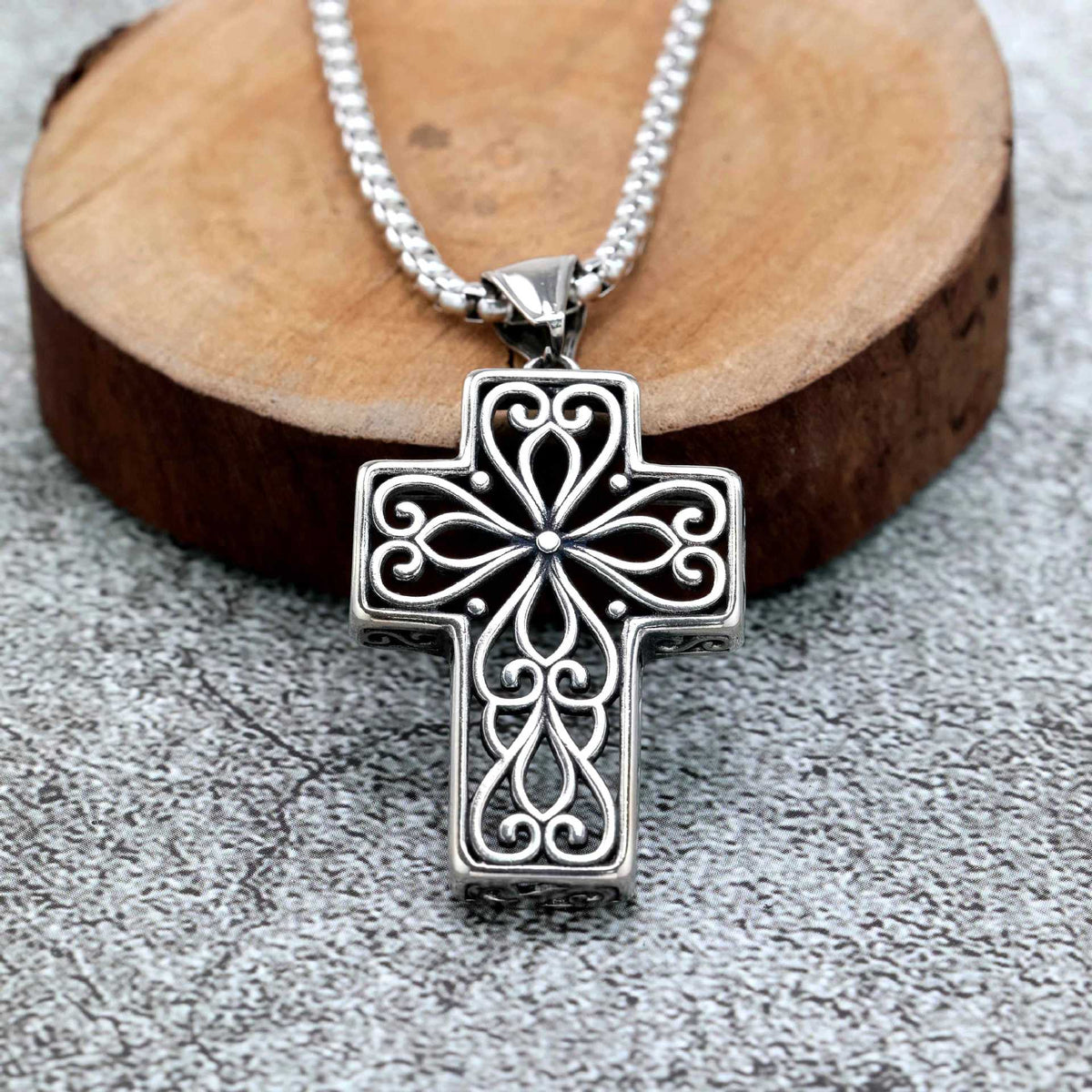 Vintage Cross Stainless Steel Pendant Necklace